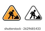 Vector illustration of a roadwork warning sign. Triangular icon showing a worker with a shovel. Used to indicate construction zones, maintenance areas, or roadworks ahead.