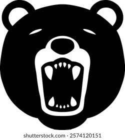 Vector illustration of a roaring bear face, symbolizing power, strength, and ferocity in nature.