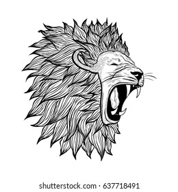 Vector Illustration Roaring Lion Head Outline Stock Vector (Royalty ...