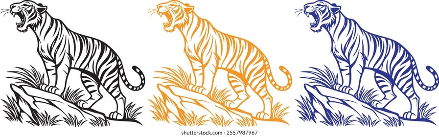 A vector illustration of a roaring tiger