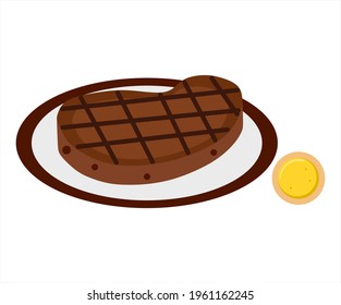 Vector illustration of roast beef on plate with cheese sauce, steak and restaurant theme. Suitable for advertising food products