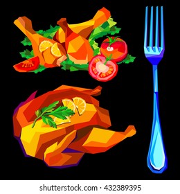 Vector illustration of roast chicken, dinner, baked, roasted, food