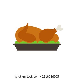 Vector illustration of roast turkey or roast chicken on a plate.