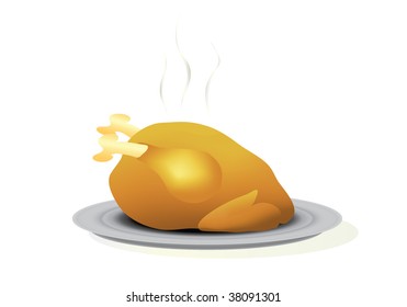 Vector illustration of a roast turkey on a platter. Isolated on white