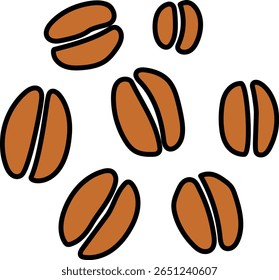Ilustração vetorial de grãos de café torrados isolados sobre fundo branco, estilo desenhado à mão