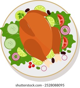 Vector illustration of roasted or grilled turkey or chicken for Thanksgiving