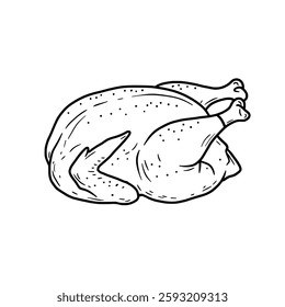 Vector illustration of a roasted whole turkey or chicken with seasoning details. Great for food branding, restaurant logos, and menu design