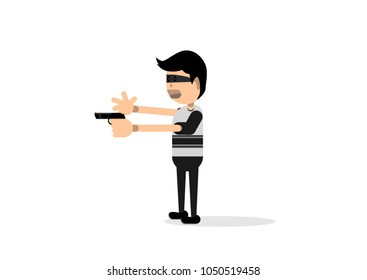 Vector illustration of Robber holding the gun, cartoon character