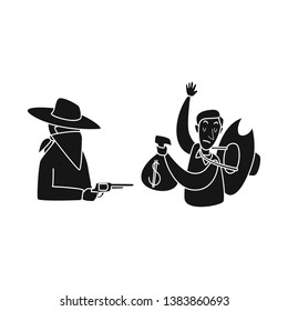 Vector illustration of robbery and cowboy sign. Set of robbery and bank stock symbol for web.