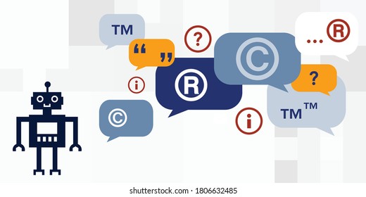 vector illustration of robot assistant and copyright trade mark issues for licensing online chatbot 