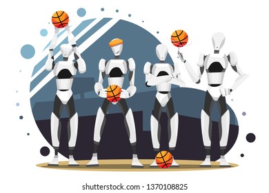 vector illustration of robot basketball team. Flat Vector Illustration