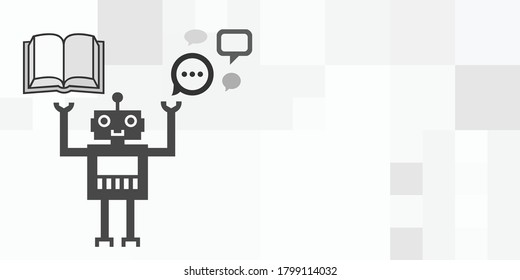 vector illustration of robot book comments for artificial intelligence data transformation