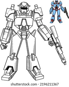 
vector illustration of robot cartoon, coloring book or page for kids