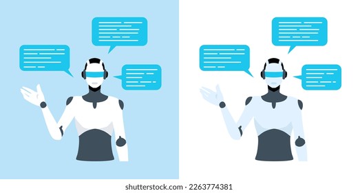 Vector illustration of a robot chatting, talking and guiding with artificial intelligence.