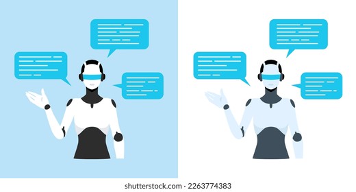 Ilustración vectorial de un robot charlando, hablando y guiando con inteligencia artificial.