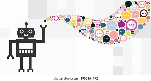 vector illustration of robot and colorful comments for speech analyzing and artificial intelligence tools 