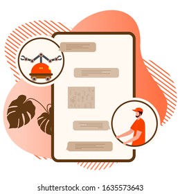 Vector illustration Robot corresponded with human. Chat bot virtual assistance. Communication through network. Customer support service. Artificial Intelligence concept. Design for website, app, print