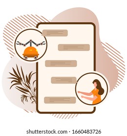 Ilustración vectorial Robot correspondía con humanos. Asistencia virtual de robots de chat. Comunicación a través de la red. Servicio de asistencia al cliente. Concepto de inteligencia artificial. Diseño para sitio web, aplicación, impresión