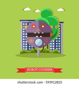 Vector illustration of robot courier. Technology concept design element, icon in flat style.