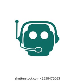 Vector illustration of robot design with headset and antenna isolated on white background. Symbolizes virtual assistance or communication tool.