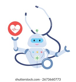Vector illustration of robot doctor consulting patient, smart hospital robot and future healthcare innovation.