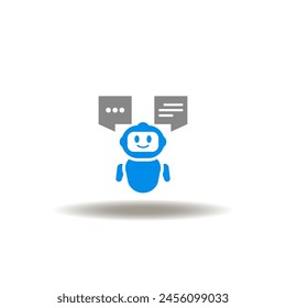 Vector illustration of robot drone with speech bubbles. Icon of chat bot. Symbol of NLP Neuro Linguistic Programming. Sign of AI assistant. Chatgpt.