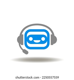 Vector illustration of robot face with headphones. Icon of chatbot service. Symbol of chat bot.