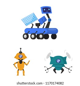 Vector illustration of robot and factory icon. Collection of robot and space stock symbol for web.