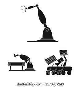 Vector illustration of robot and factory icon. Set of robot and space stock symbol for web.