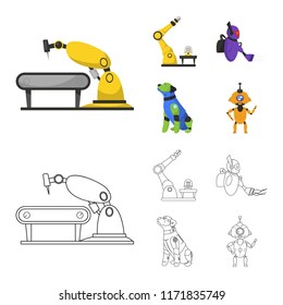 Vector illustration of robot and factory icon. Collection of robot and space stock symbol for web.