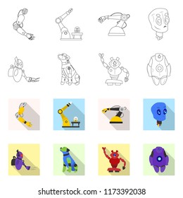 Vector illustration of robot and factory icon. Set of robot and space vector icon for stock.