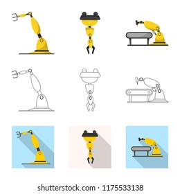 Vector illustration of robot and factory icon. Collection of robot and space stock vector illustration.