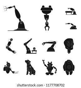 Vector illustration of robot and factory icon. Set of robot and space vector icon for stock.