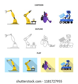 Vector illustration of robot and factory icon. Collection of robot and space stock symbol for web.