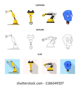 Vector illustration of robot and factory icon. Set of robot and space vector icon for stock.