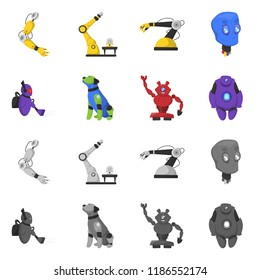 Vector illustration of robot and factory icon. Collection of robot and space vector icon for stock.