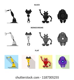 Vector illustration of robot and factory icon. Collection of robot and space stock vector illustration.