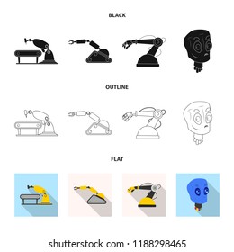 Vector illustration of robot and factory icon. Collection of robot and space vector icon for stock.