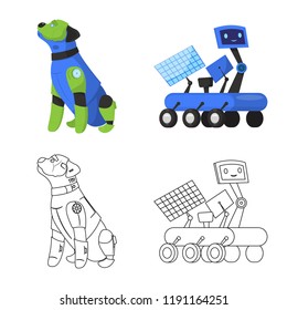 Vector illustration of robot and factory icon. Set of robot and space stock symbol for web.