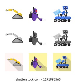 Vector illustration of robot and factory icon. Collection of robot and space vector icon for stock.