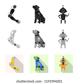 Vector illustration of robot and factory icon. Set of robot and space stock symbol for web.