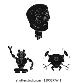 Vector illustration of robot and factory icon. Set of robot and space stock symbol for web.