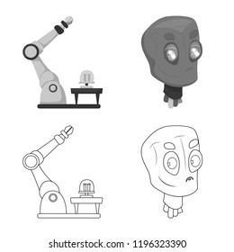 Vector illustration of robot and factory icon. Set of robot and space stock symbol for web.