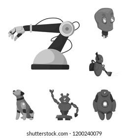 Vector illustration of robot and factory icon. Set of robot and space stock symbol for web.