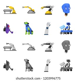 Vector illustration of robot and factory icon. Set of robot and space vector icon for stock.