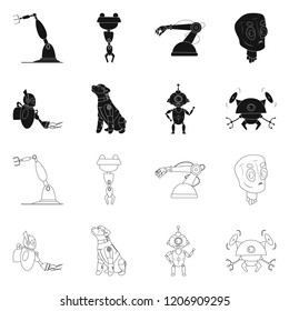 Vector illustration of robot and factory icon. Set of robot and space vector icon for stock.
