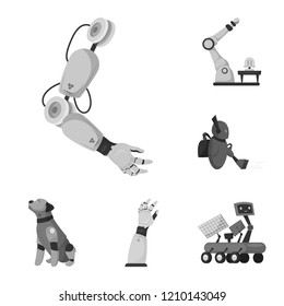 Vector illustration of robot and factory icon. Collection of robot and space stock symbol for web.