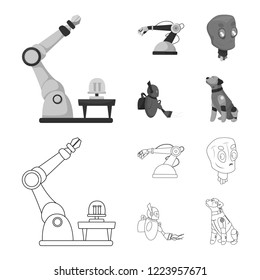 Vector illustration of robot and factory icon. Set of robot and space vector icon for stock.