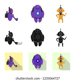 Vector illustration of robot and factory icon. Set of robot and space stock vector illustration.