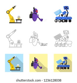 Vector illustration of robot and factory icon. Set of robot and space stock vector illustration.